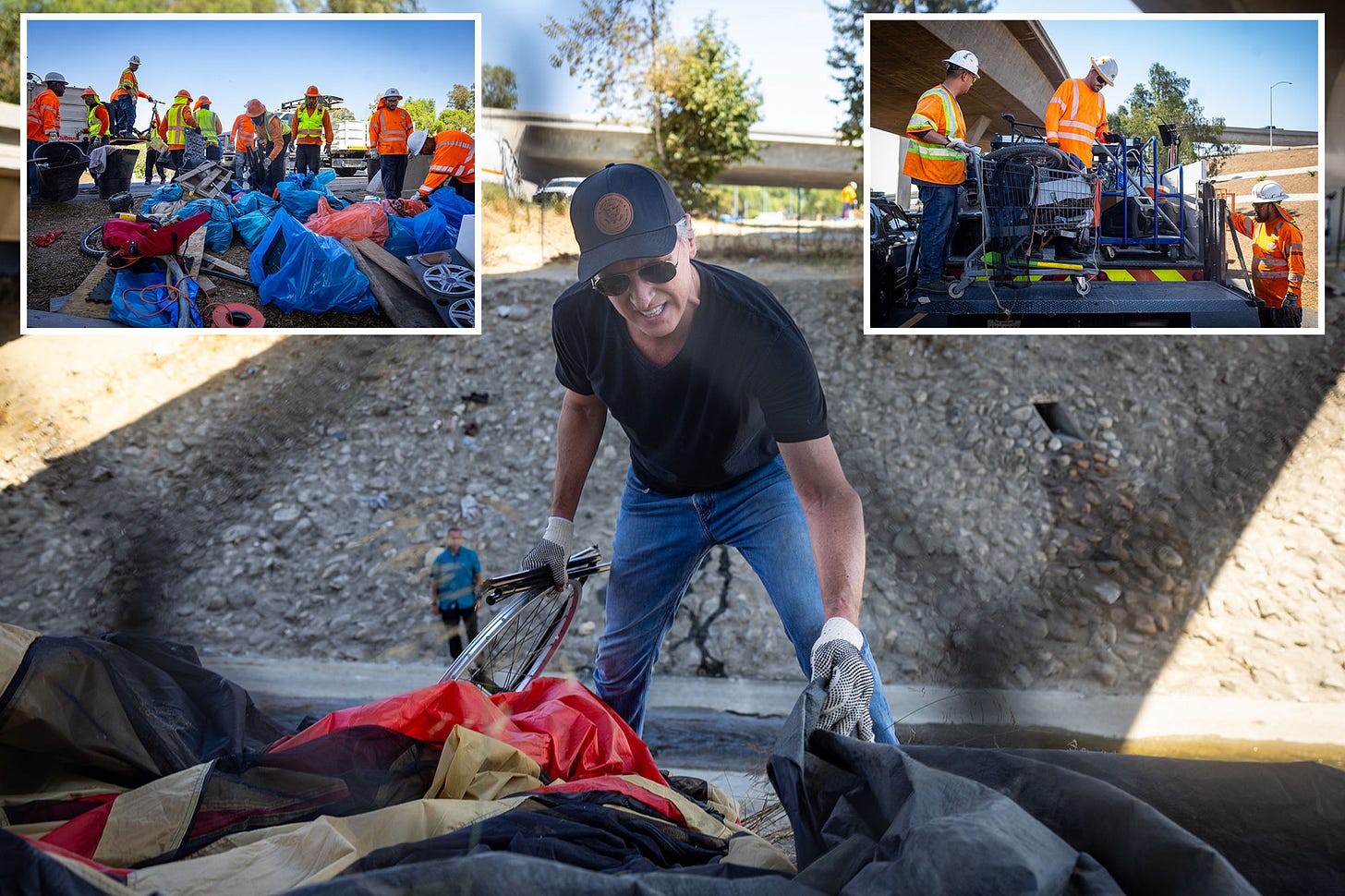 California Gov. Gavin Newsom seen cleaning up homeless encampment after  issuing executive order to tear them down