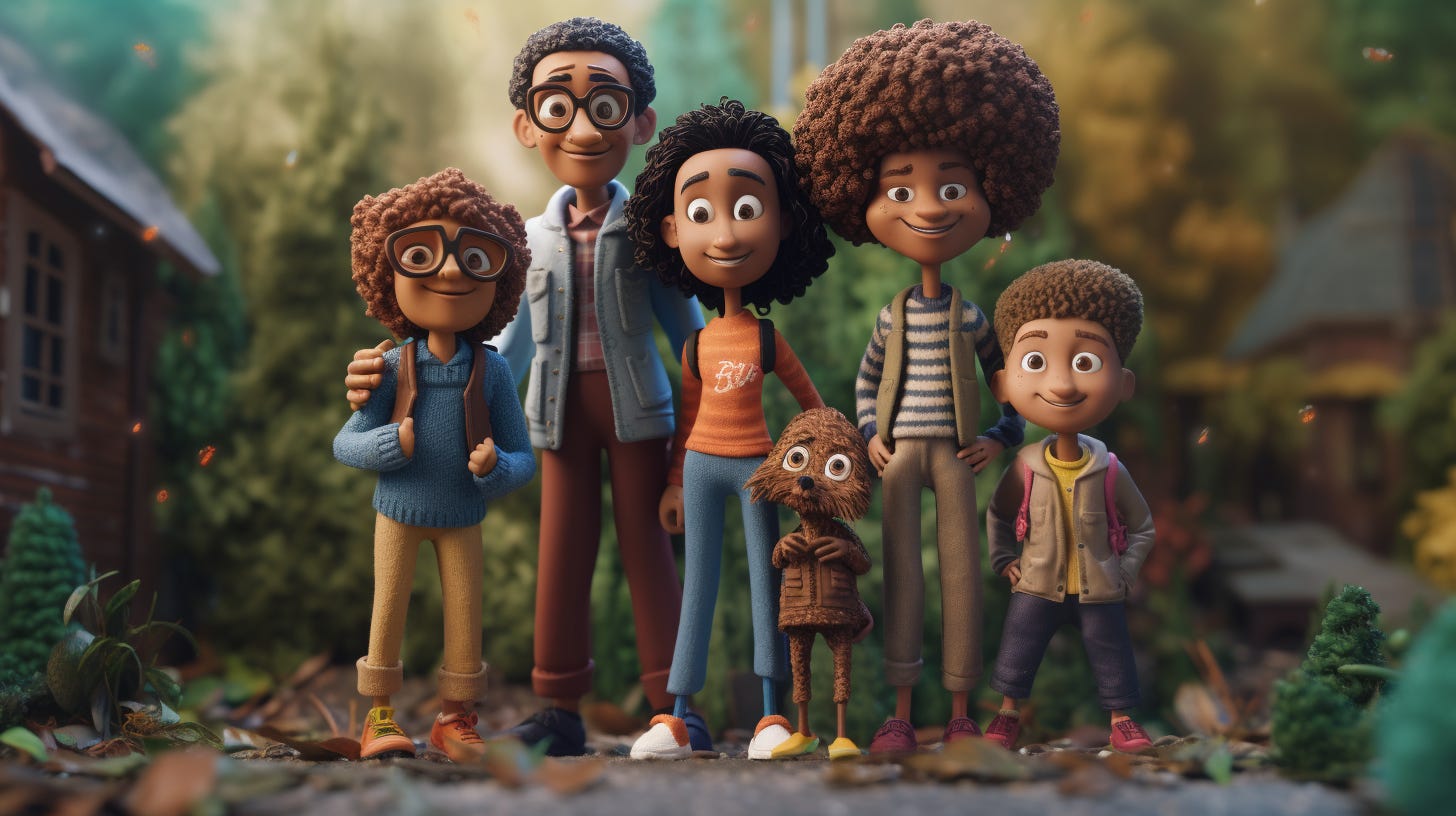 3d character family artist, mixed race, miniature, macro photography, stop motion animation, stylized