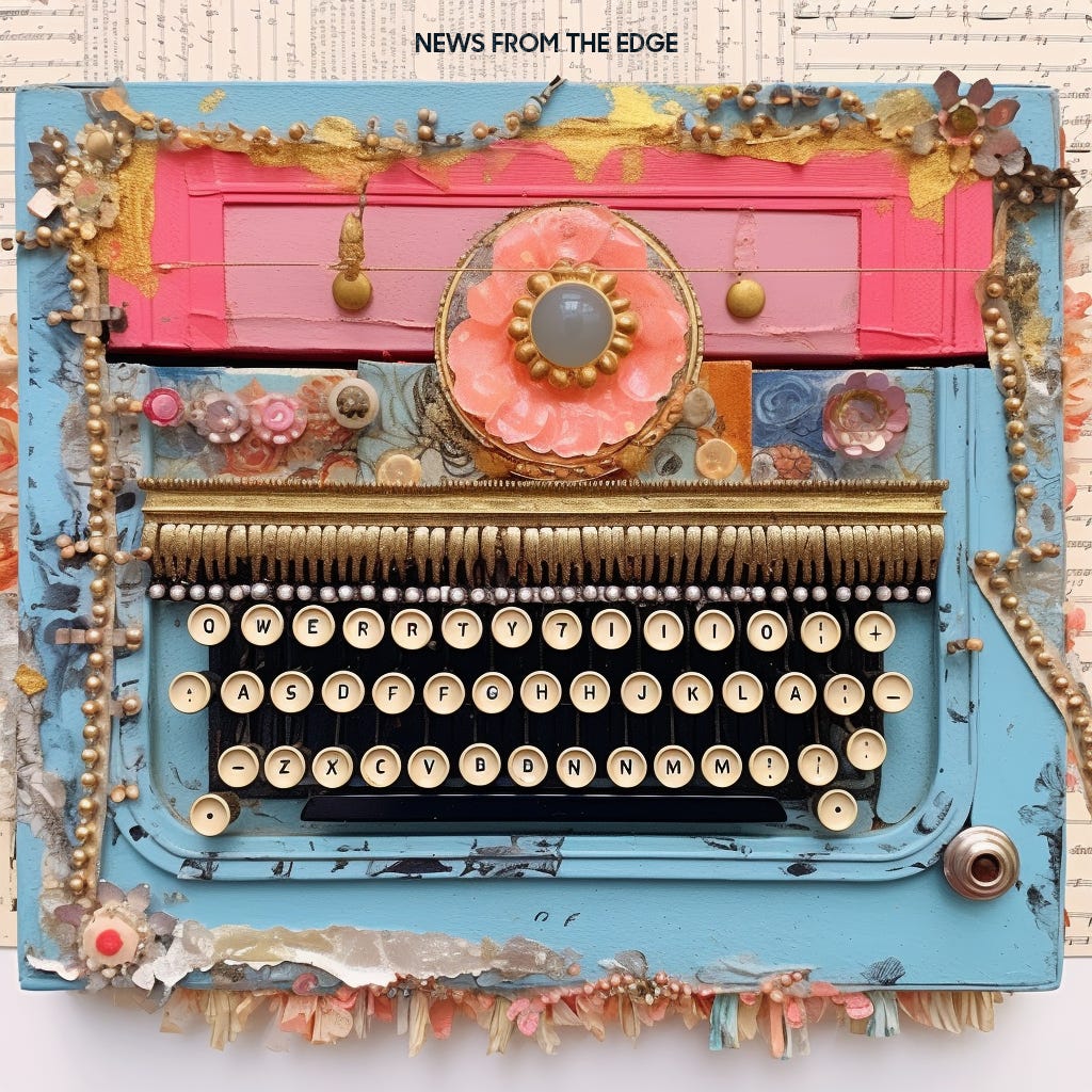 vintage typewriter in a baroque style with beads and pins
