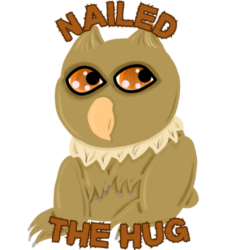 Owlbear labeled "Nailed the Hug"