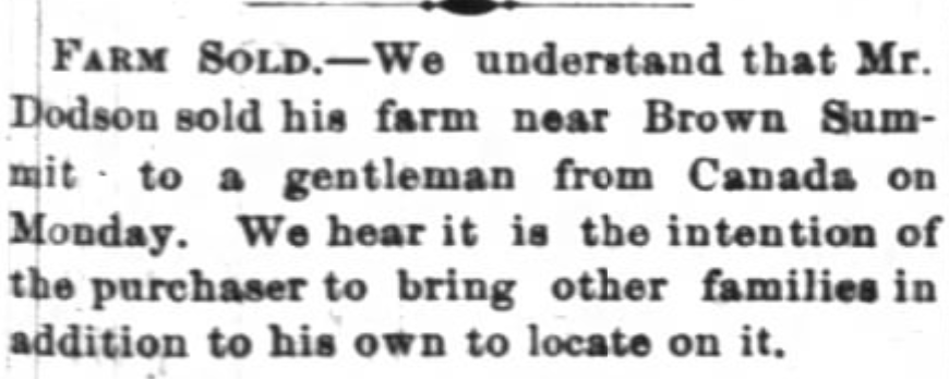 1872 newspaper story referring to "Brown Summit"