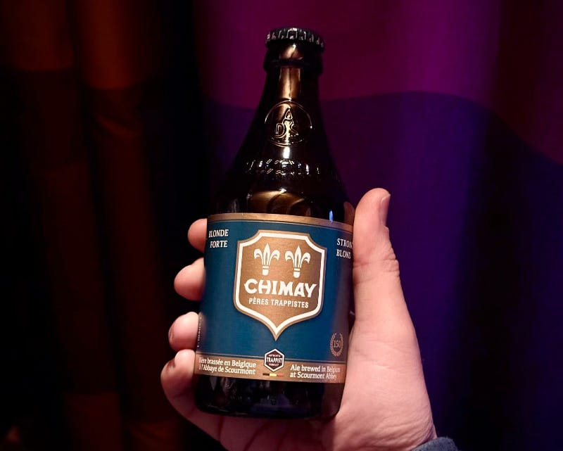 A bottle of Chimay beer