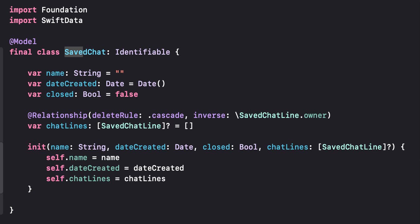 Defining a data class to use with SwiftData
