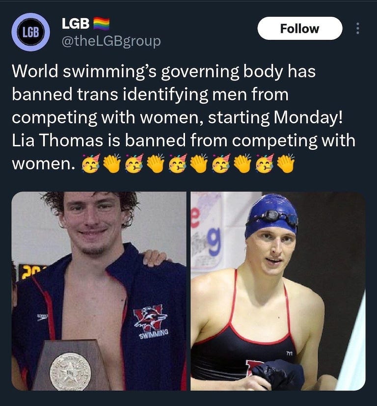 FINALLY SOMEONE BANNING THESE QUEERS FROM RUINING WOMENS SPORTS

