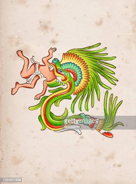 Aztec God Of Wind And Wisdom Quetzalcoatl Eating Human High-Res Vector  Graphic - Getty Images