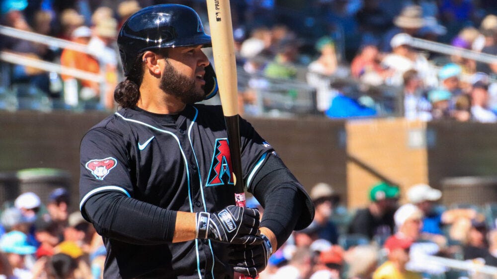 Eugenio Suarez hits for the Arizona Diamondbacks at spring training...