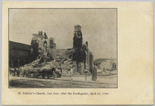 St. Patrick Church San Jose after the 1906 Earthquake
