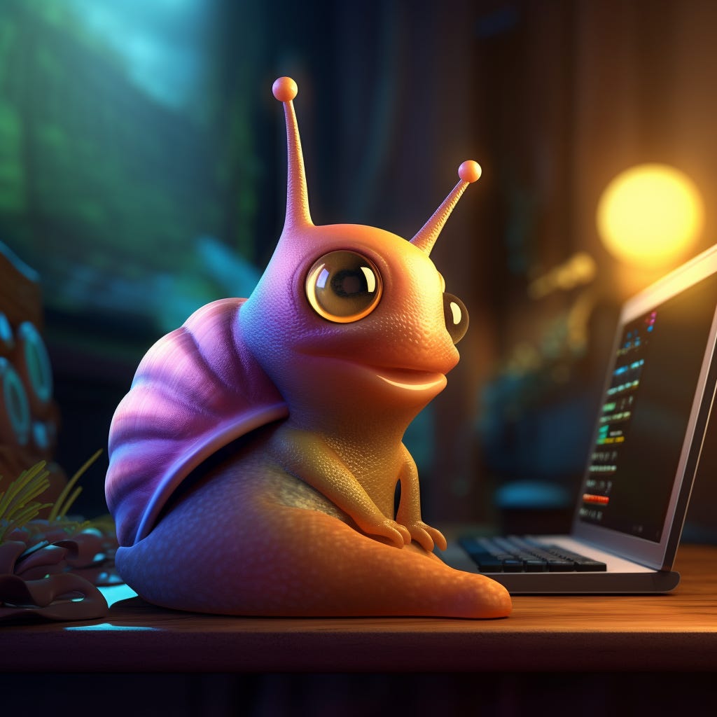 A snail using a computer