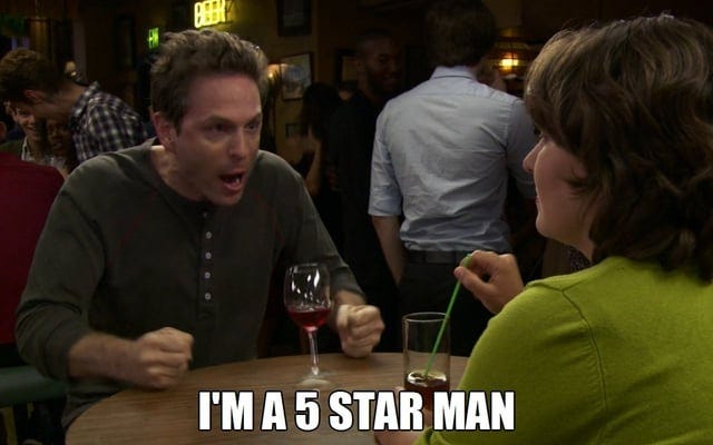 Dennis Reynolds from It's Always Sunny screaming that he's a five star man