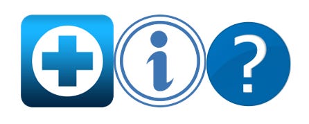Three icons, a plus sign, a letter i surrounded by a circle, and a question mark. These are meant to signify "more information?" in a cheeky, cryptic manner that Chris often uses to get your attention.