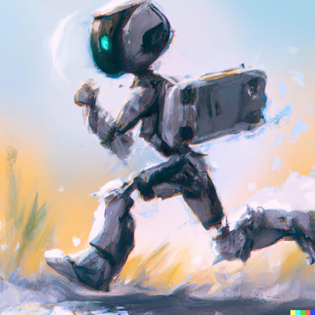 “A robot running away, digital art” / DALL-E