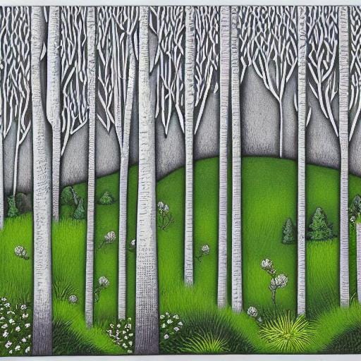 AI generated illustration of the dance of yin and yang energy on a wooded hill