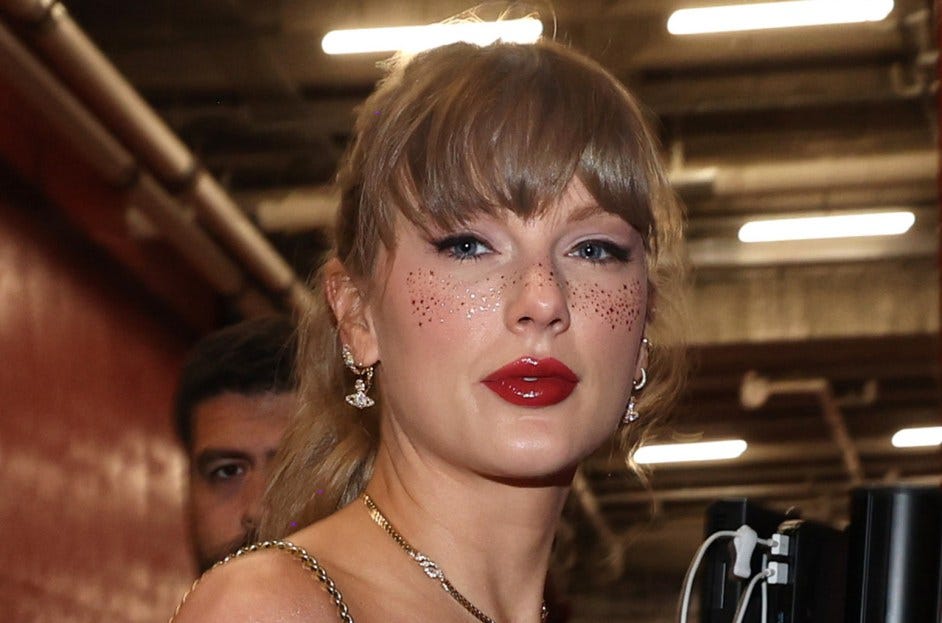 Taylor Swift arrives prior to a game between the Kansas City Chiefs and the New Orleans Saints at GEHA Field at Arrowhead Stadium on October 07, 2024 in Kansas City, Missouri.