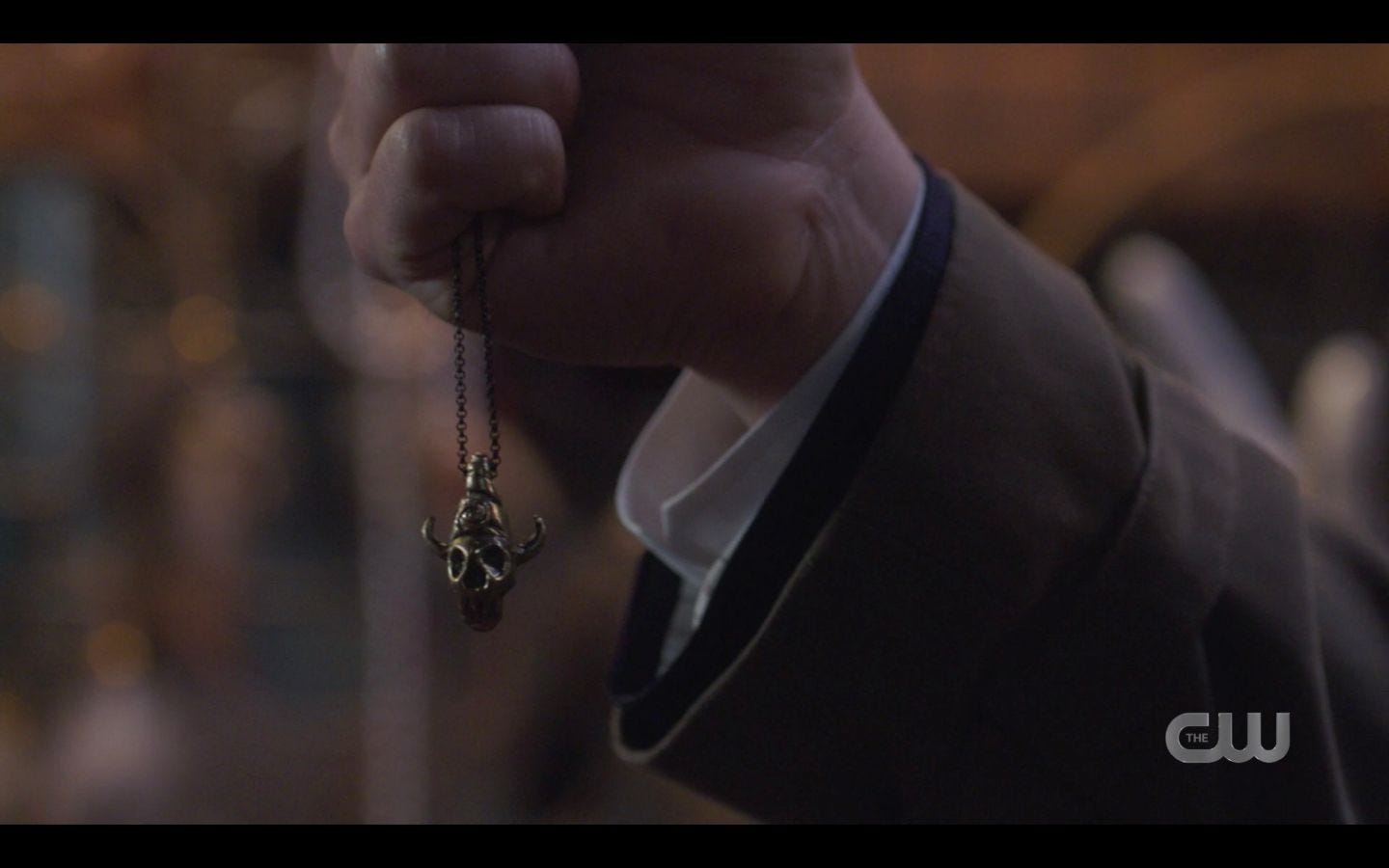 SPN Castiel holding up Samulet Game Night