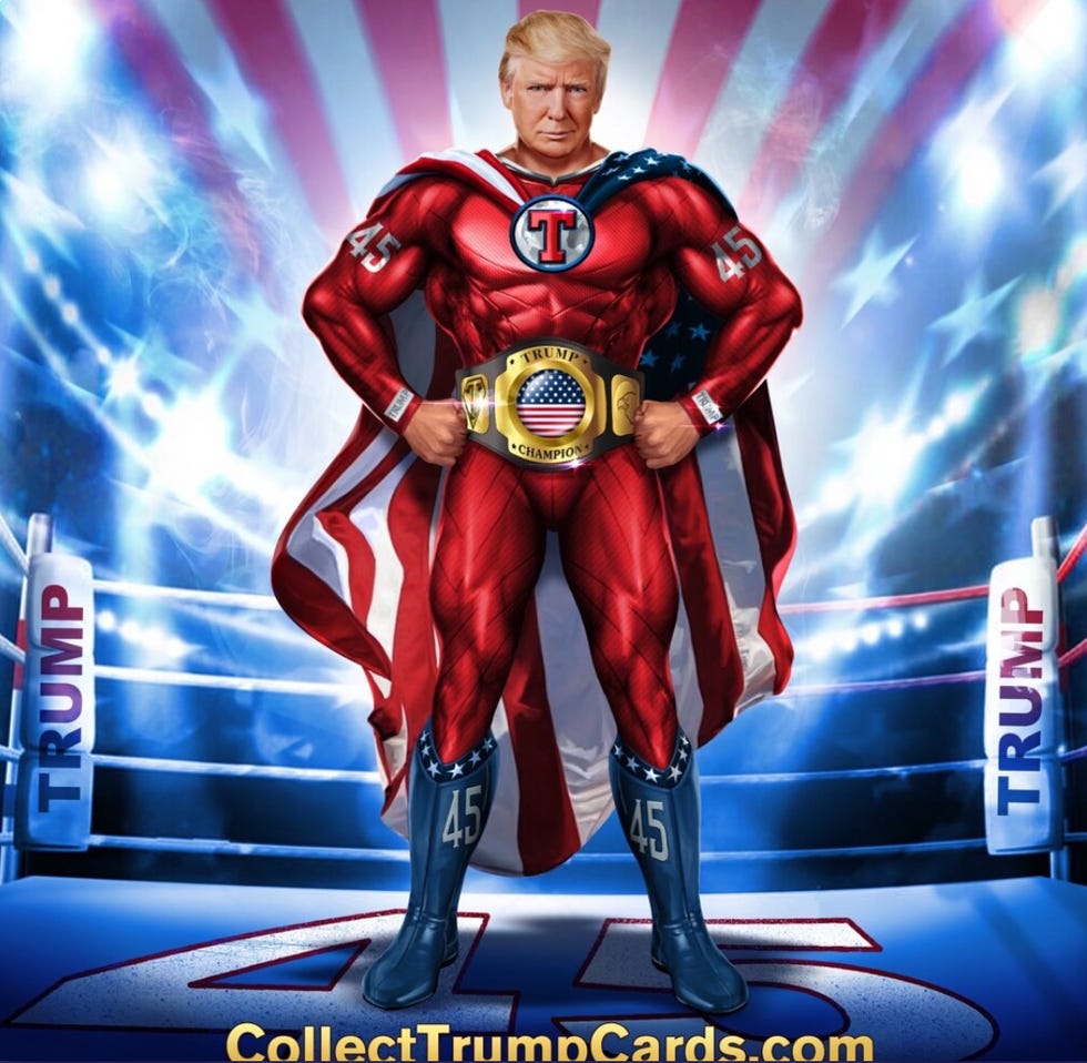 gross Trump superhero with codpiece