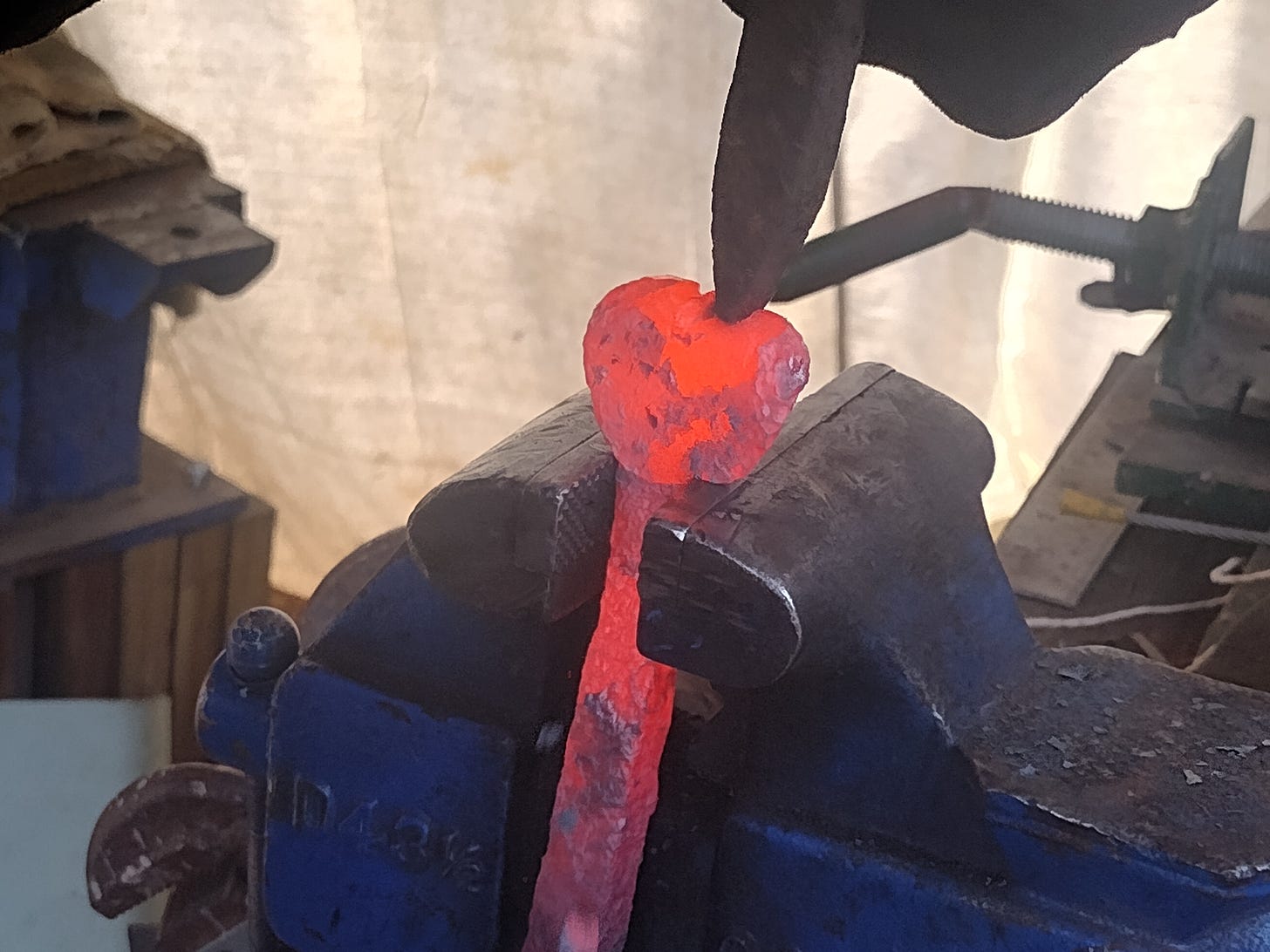 Chiseling out the stem of the pumpkin