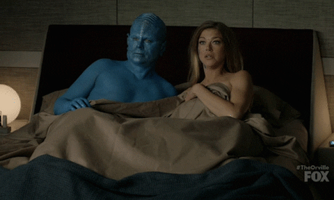 Rob Lowe on The Orville ejaculating blue liquid from his forehead