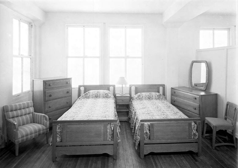 Bedroom inside the National Hotel on October 8, 1941.