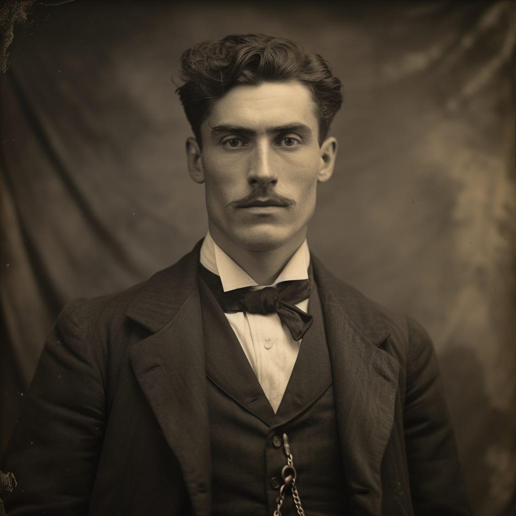 Upscaled image from Midjourney of a Victorian man