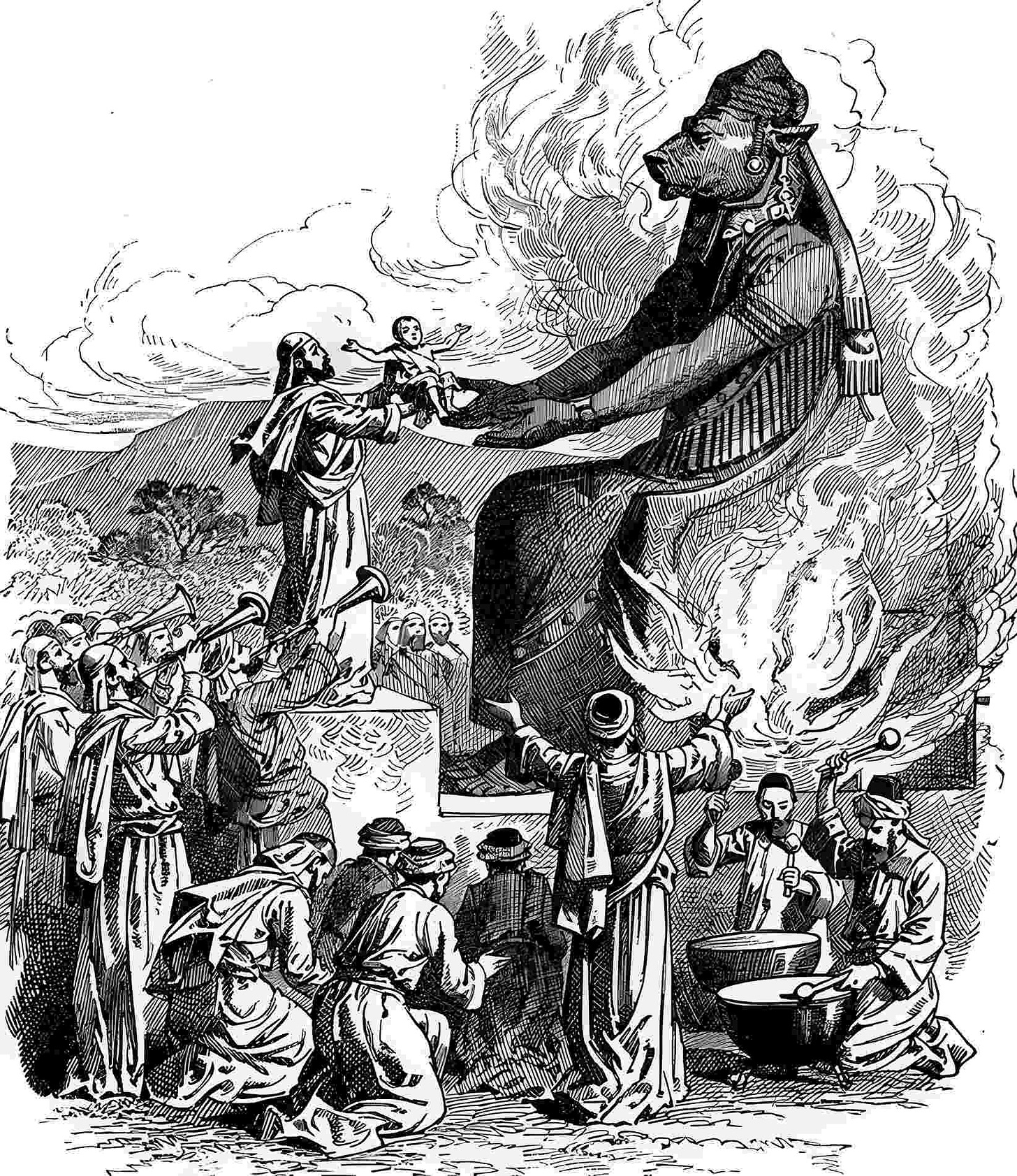 Moloch, a Canaanite deity, also demanded child sacrifice. He was a bull-headed deity who was not solely practiced among the Phoenicians or their Carthaginian cousins.
