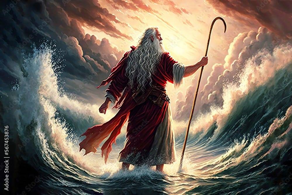 Moses parting the Red Sea conceptual Christian art Stock-Illustration | Adobe Stock