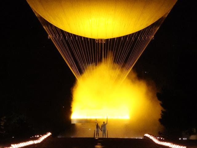 Olympic flame under magnificent balloon is lit as Paris 2024 Games  officially begin - Olympics video - Eurosport