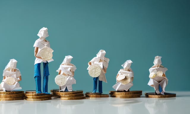 Confused people with money, origami style