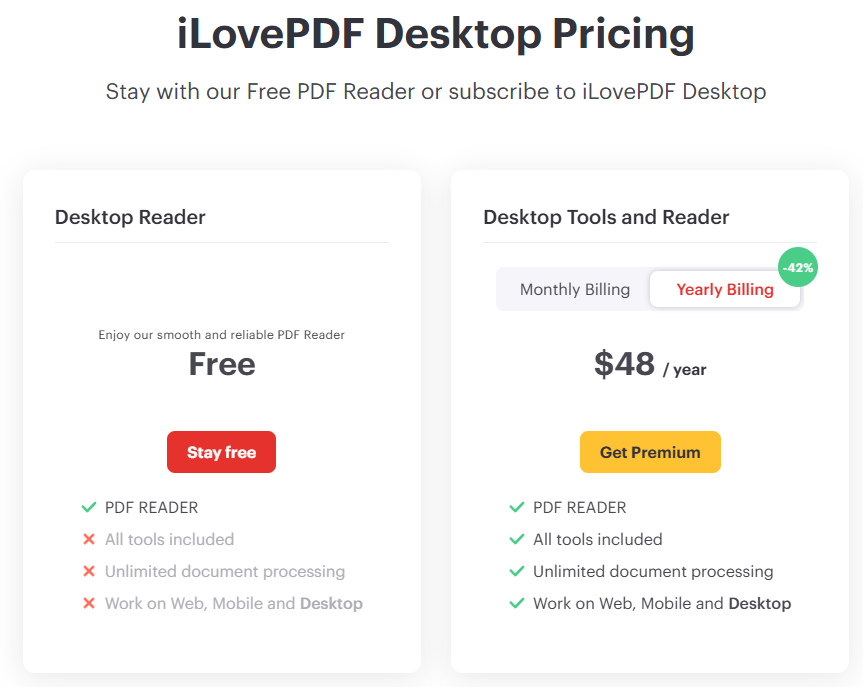 iLovePDF is not free when you use its Desktop tool.