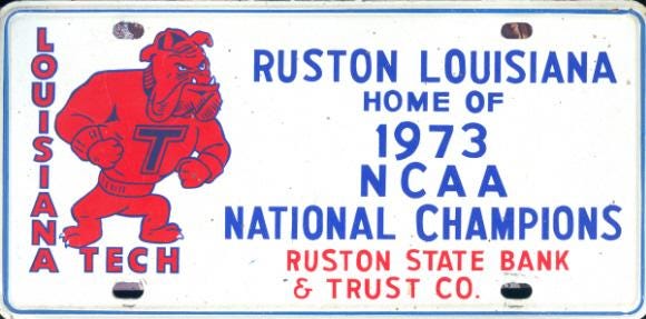 File:Louisiana Tech 1973 NCAA National Champions license plate.jpg