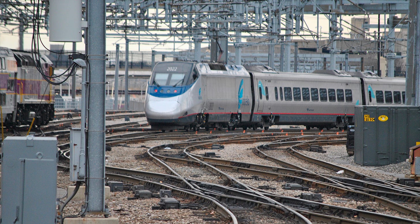 Acela train entering Boston South Station.