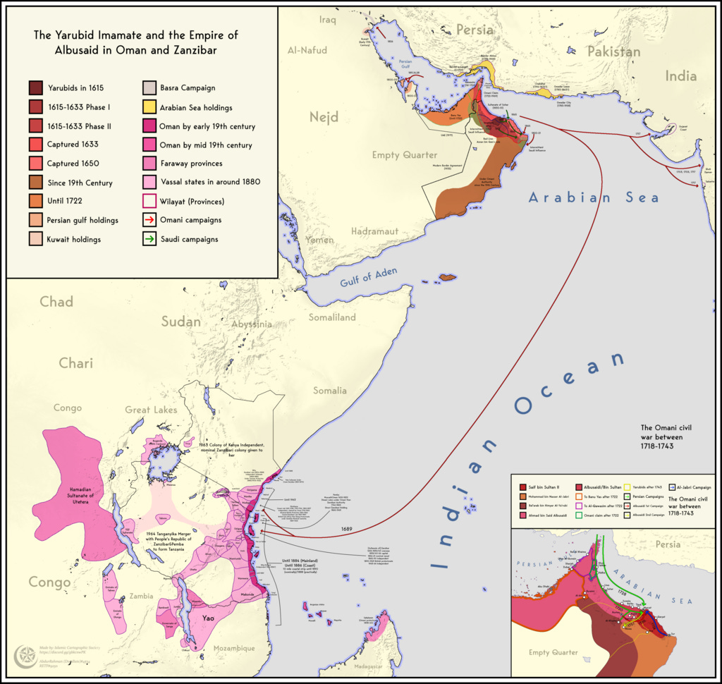 Chronological map of the Omani Empire and Zanzibar