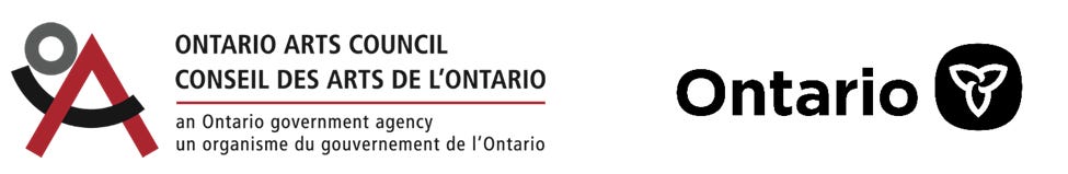 Logos of the Ontario Arts Council and Government of Ontario.