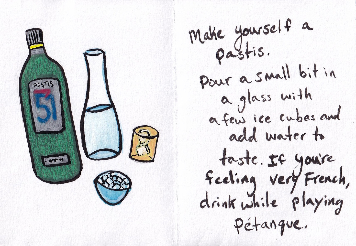 illustration of a bottle of pastis and ice