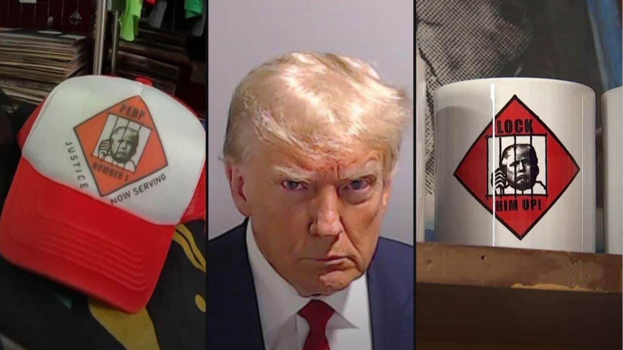 Donald Trump mugshot merchandise hits a divided US | SBS News