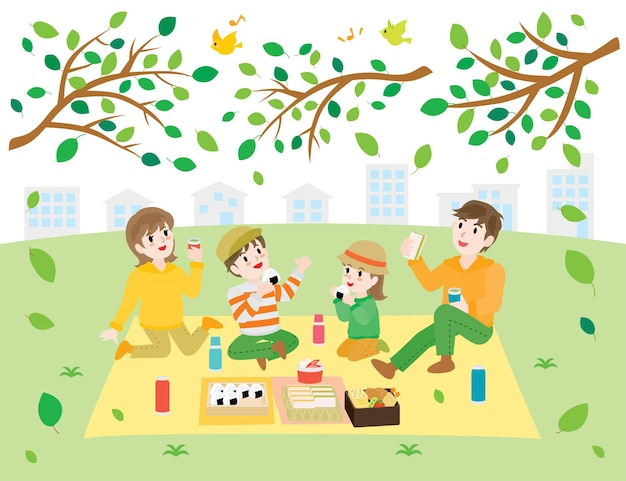 Illustration of the family doing picnic