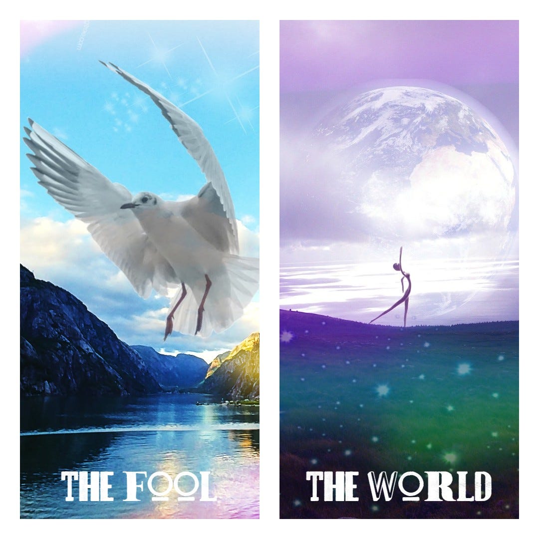 The Fool and World Tarot cards, Cosmic Spirit Tarot