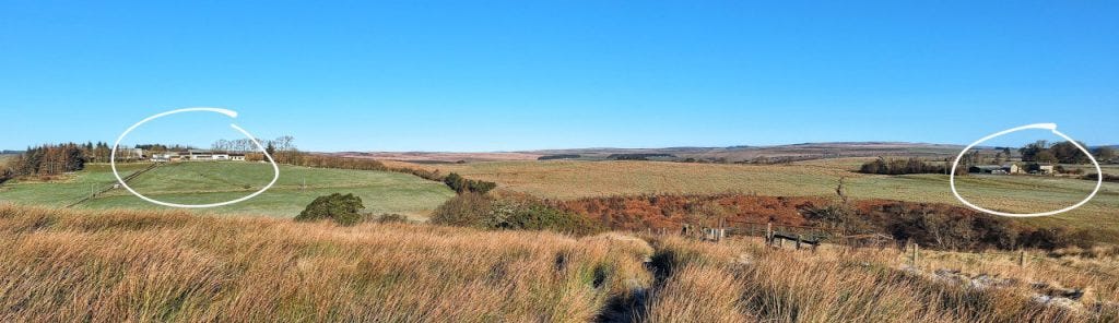 The view out over two farms, one of which is Horneystead