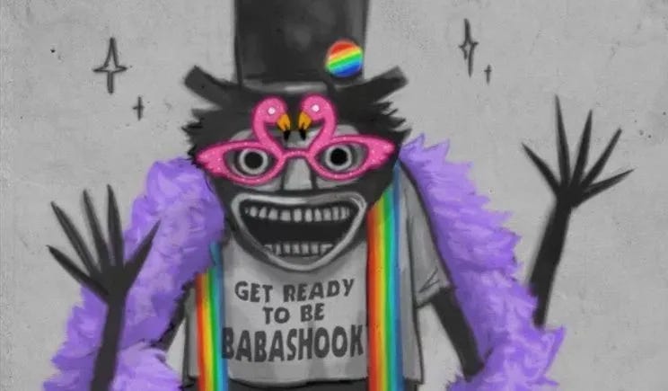 A queer version of the Babadook, posted on Tumblr by user muffinpines.