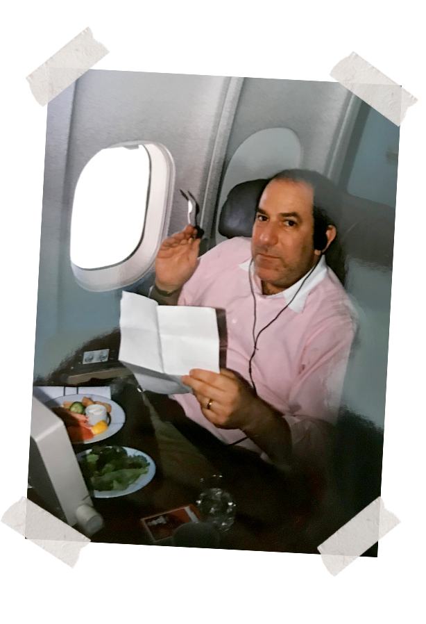 Dad eating on an international flight, circa 1996.