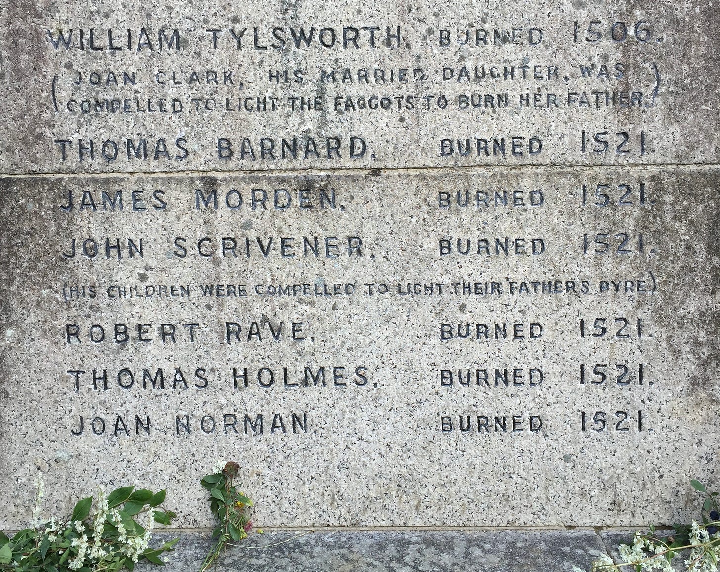Names from the Amersham martyrs’ monument 