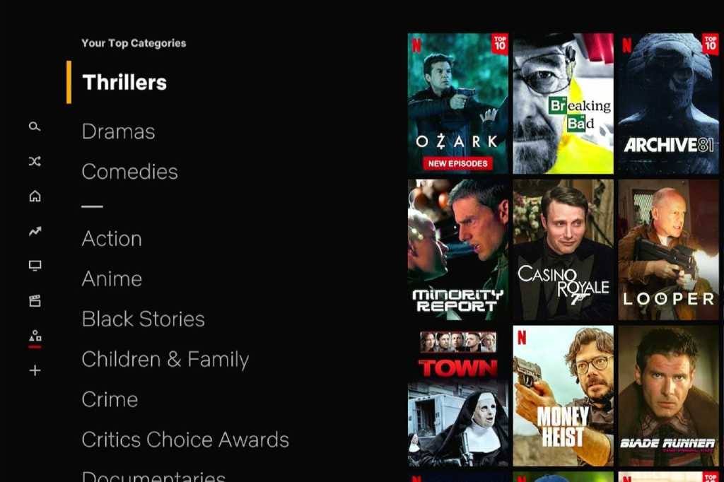 Netflix's Categories menu