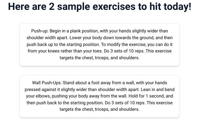Exercise suggestions generated by PPLeGPT