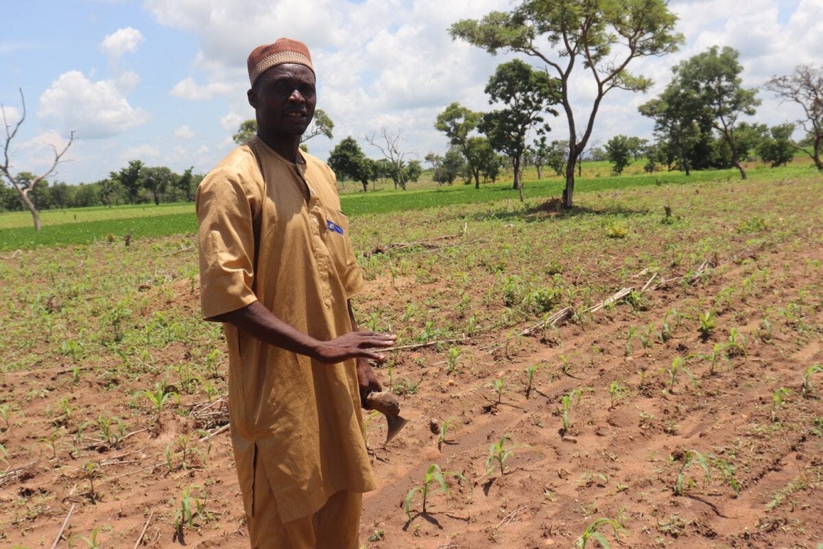 Saliou Amassomou who uses human urine in his farm. Image by Leocadia Bongben for Mongabay.