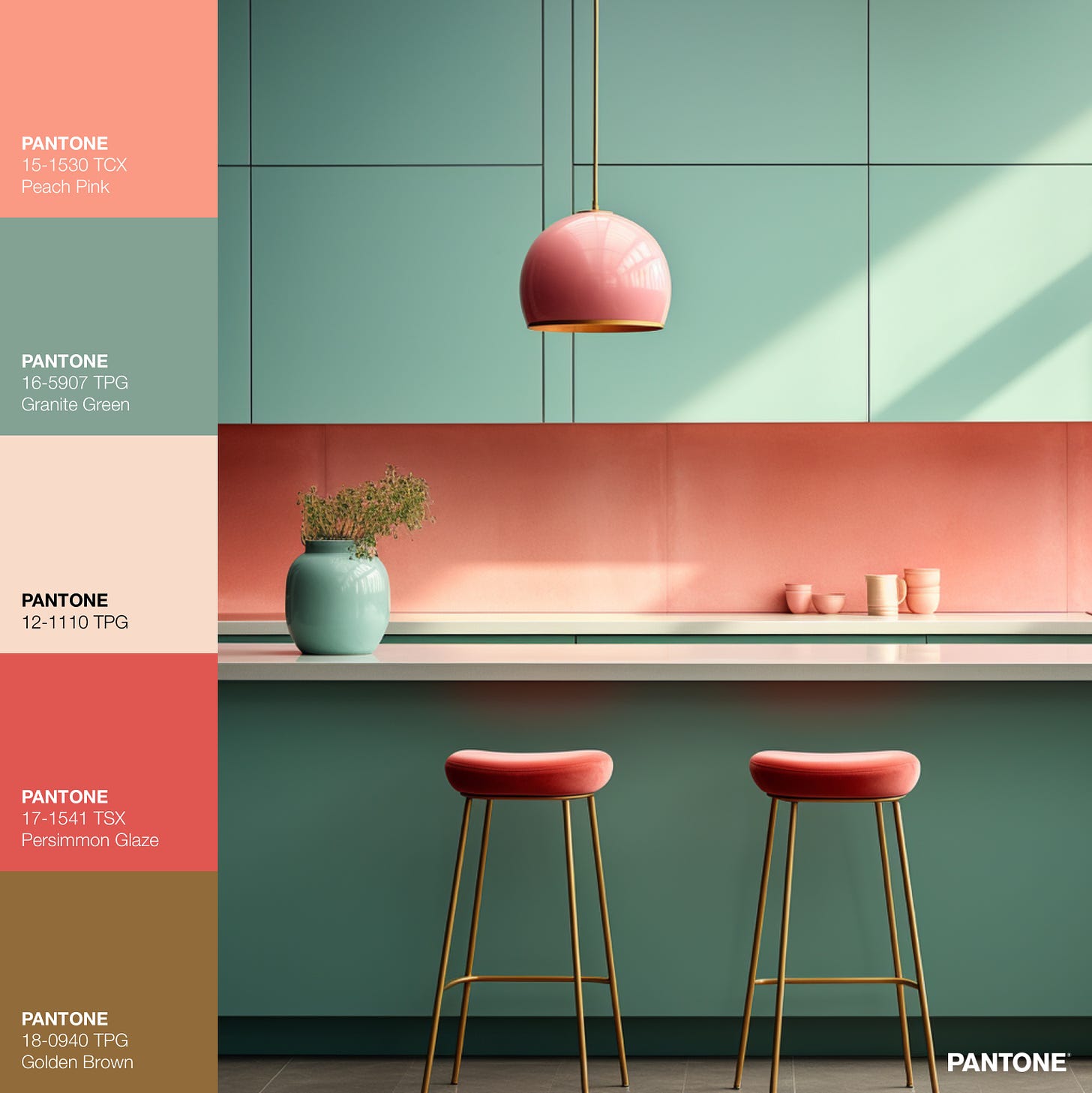 Pink and mint green clean lines kitchen