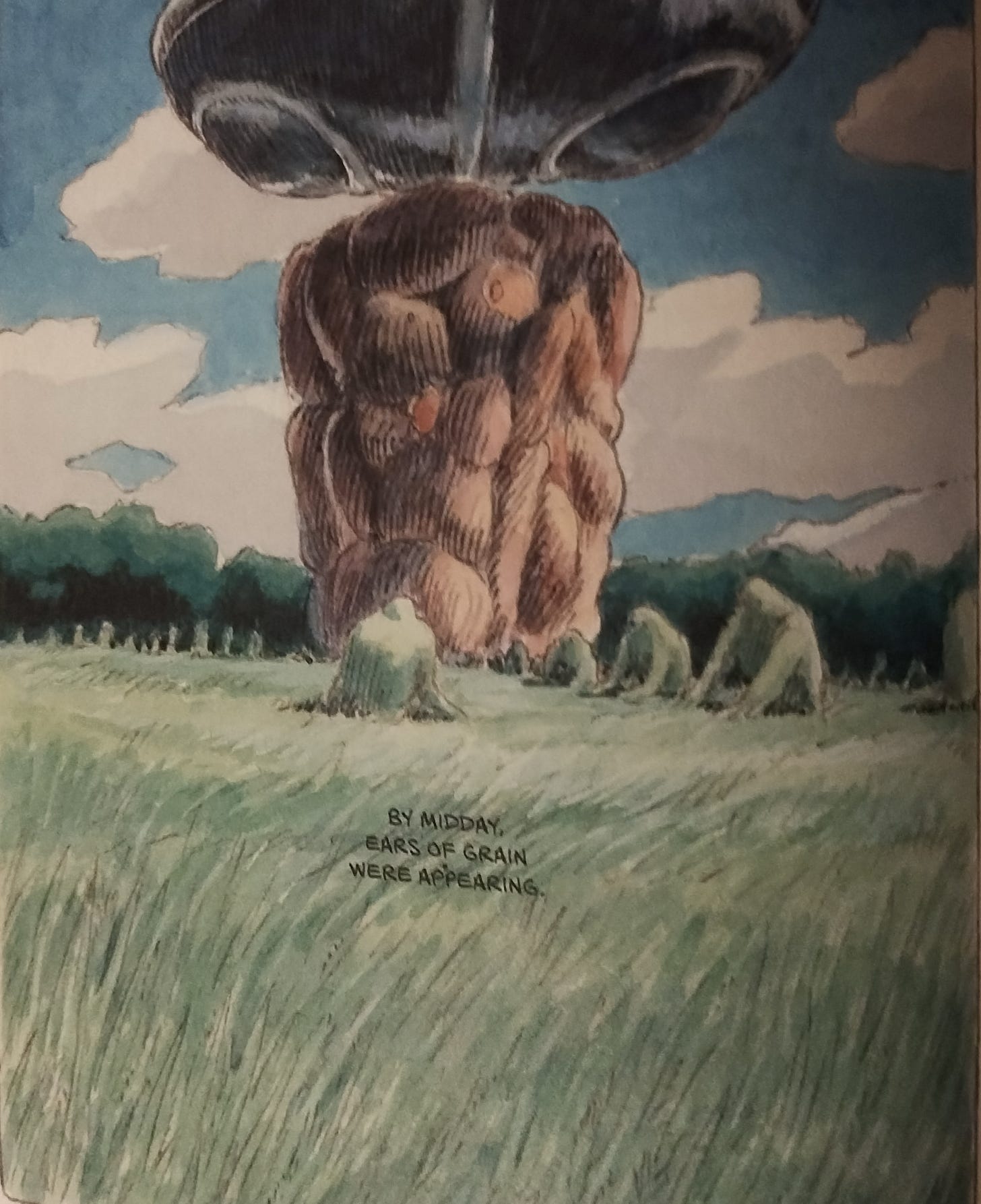 "By midday, ears of grain were appearing."