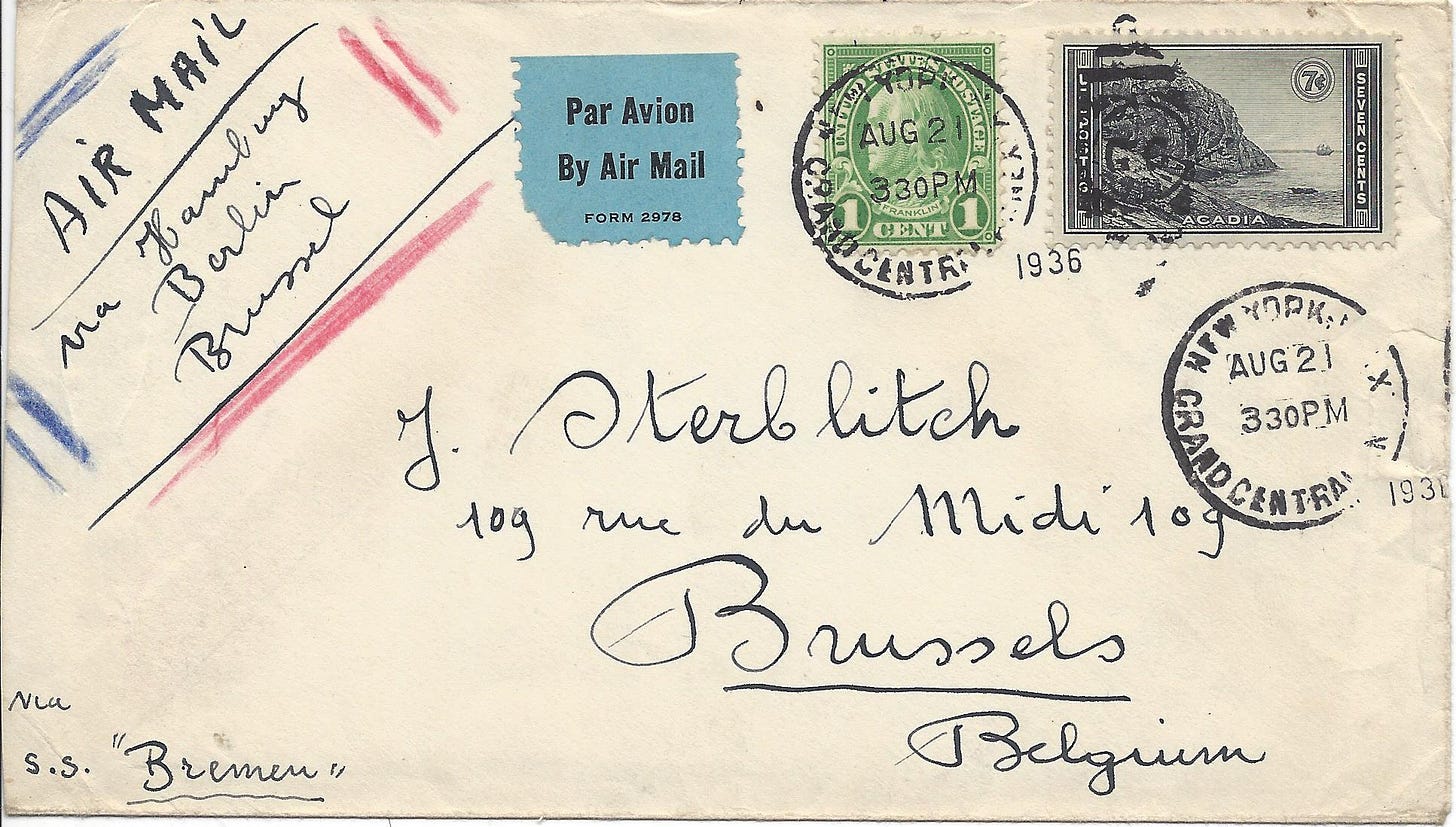 1936 letter from the US to Belgium