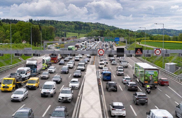 A rush hour traffic jam on the Autobahn