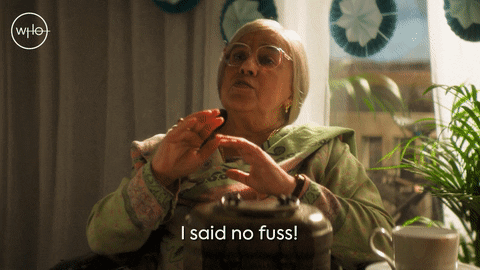This GIF (repeated moving image) shows Nani Umbreen (played by Leena Dhingra) tellilng the offscreen Yaz Khan "I said no fuss!" in "Demons of the Punjab" (Doctor Who Series 11's sixth episode). This GIF (repeated moving image) shows Nani Umbreen (played by Leena Dhingra) tellilng the offscreen Yaz Khan "I said no fuss!" in "Demons of the Punjab" (Doctor Who Series 11's sixth episode).