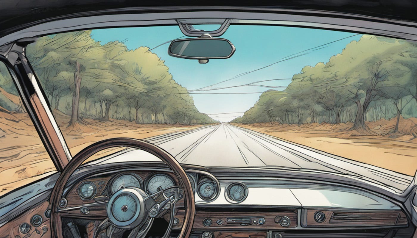 Comic style image of the interior of a car