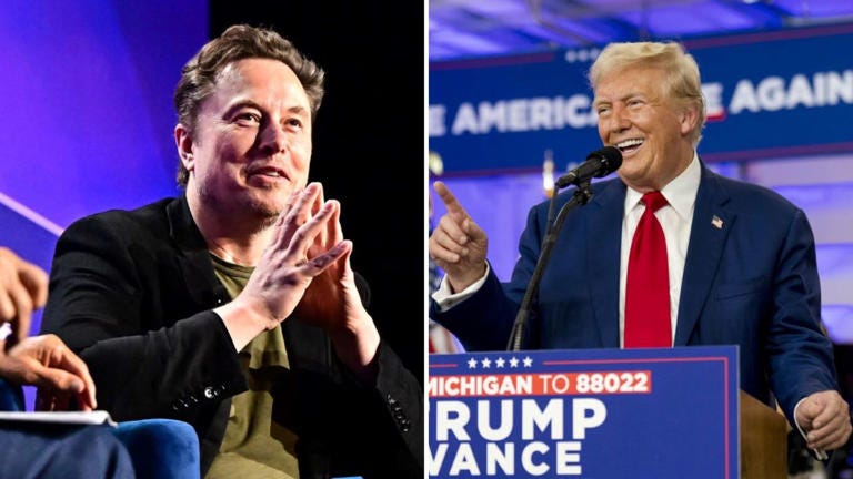 A split image of Tesla CEO Elon Musk and former President Trump. Getty Images